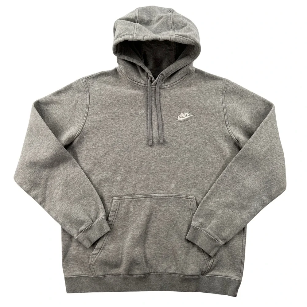 Nike Sportswear Club Fleece Pullover Hoodie Men Large Grey Active Minimal Lounge